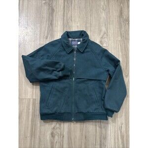 Pendleton Bomber Jacket Teal Inside Plaid Zip M Pockets Virgin Wool USA 1960s!